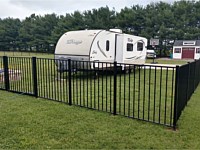 <b>4' high Black aluminum two rail Alumi-Guard Ascot style fence with one 10ft wide flat top double gate</b>